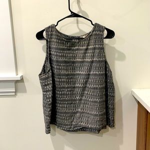 Eileen Fisher grey ikat print sleeveless blouse, sz XL
